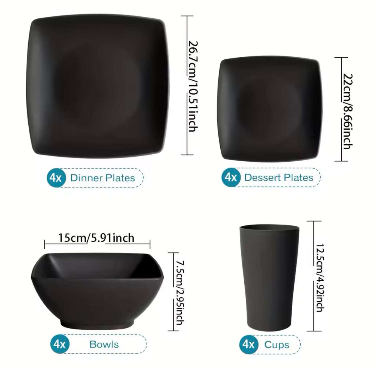16-Piece Square Dinnerware Set