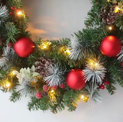 Christmas Wreath with Lights and Red Ornaments