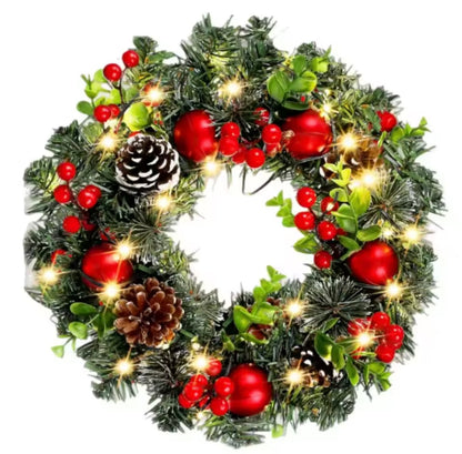 Christmas Wreath with Lights and Red Ornaments