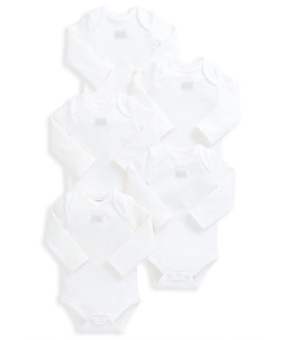 Organic Cotton Longsleeved Bodysuits (5 Pack) - White