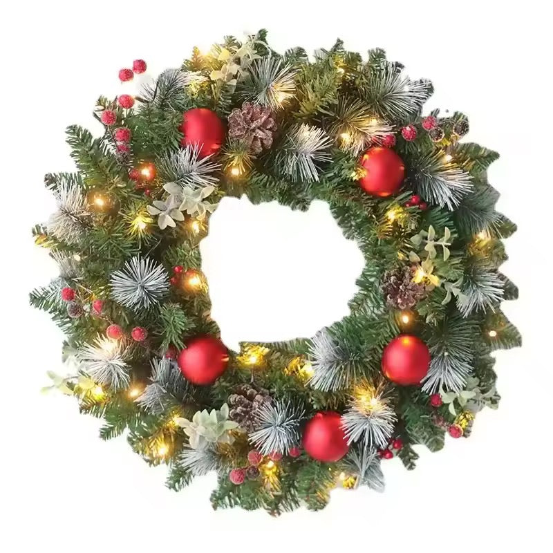 Christmas Wreath with Lights and Red Ornaments